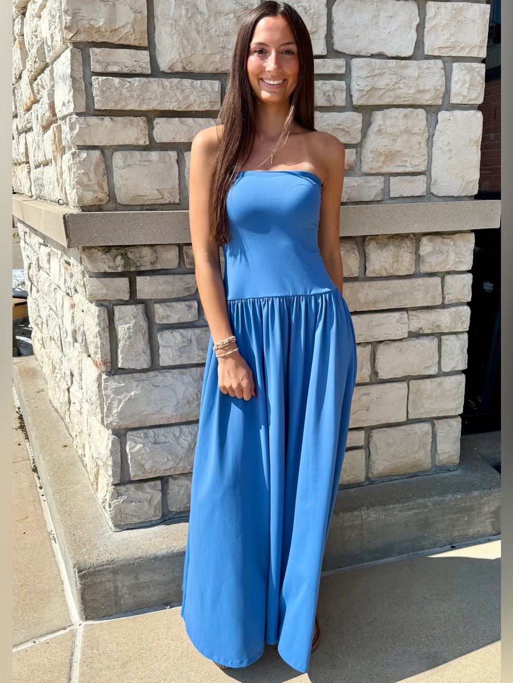 Strapless Blue Maxi Dress - Women NWT